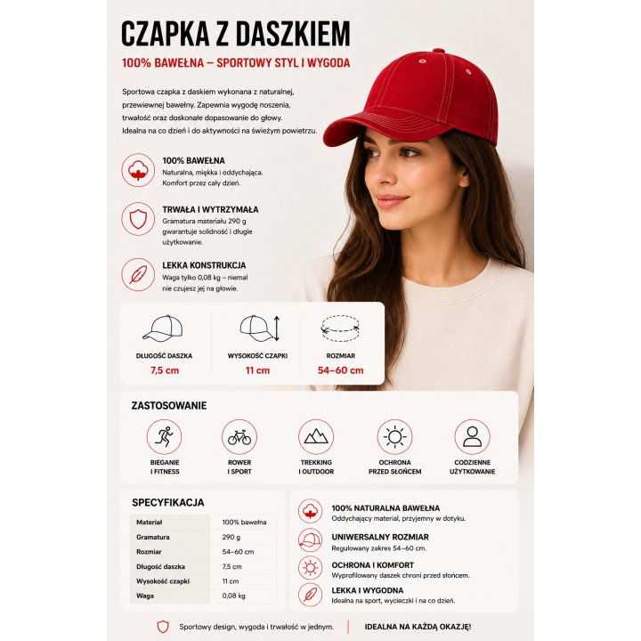 Czapka z daszkiem czerwona 6P RD