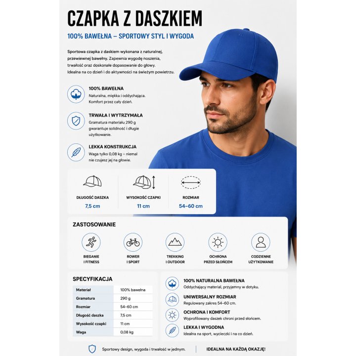 Czapka z daszkiem niebieska 6P RB