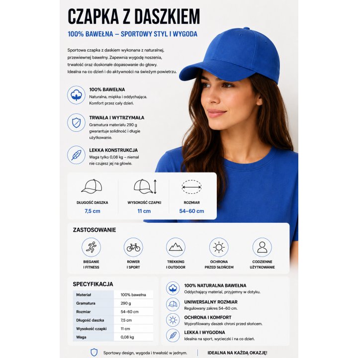 Czapka z daszkiem niebieska 6P RB