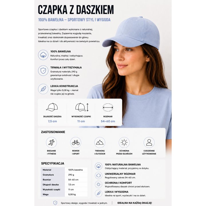 Czapka z daszkiem Sky blue  6P SK