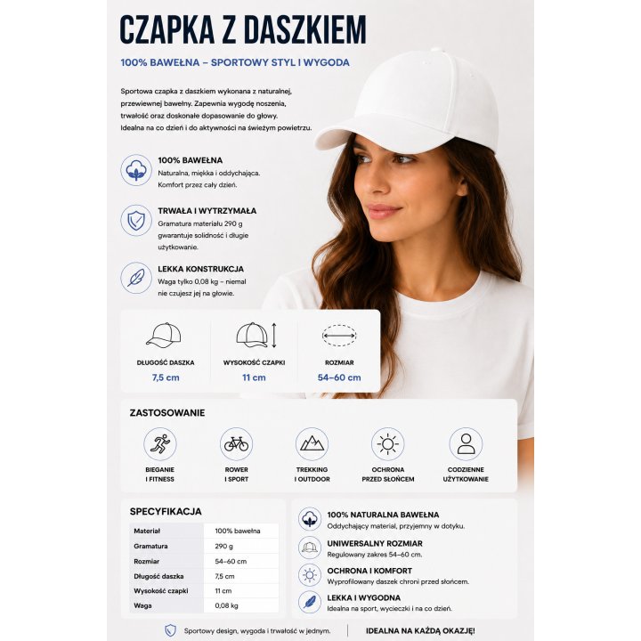 Czapka z daszkiem Biała CZA 6P WH