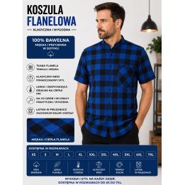 Koszula krótki rękaw flanelowa  niebieska B-27