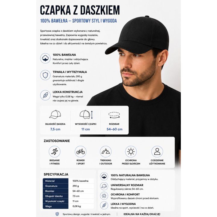 Czapka z daszkiem Black CZA 6P BK