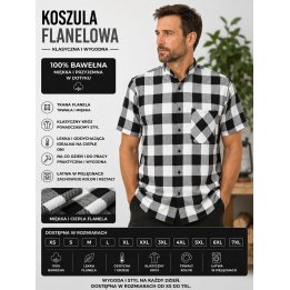 Koszula bawełniana krótki rękaw biało czarna B-27