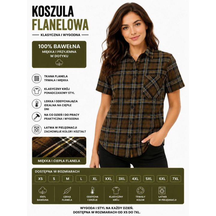 Koszula krótki rękaw flanelowa Oliw B-27