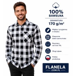 Koszula flanelowa biało czarna 170 gr