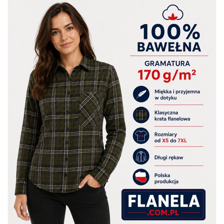 Koszula flanelowa Oliw   170 gr/m2  bawełna 100%