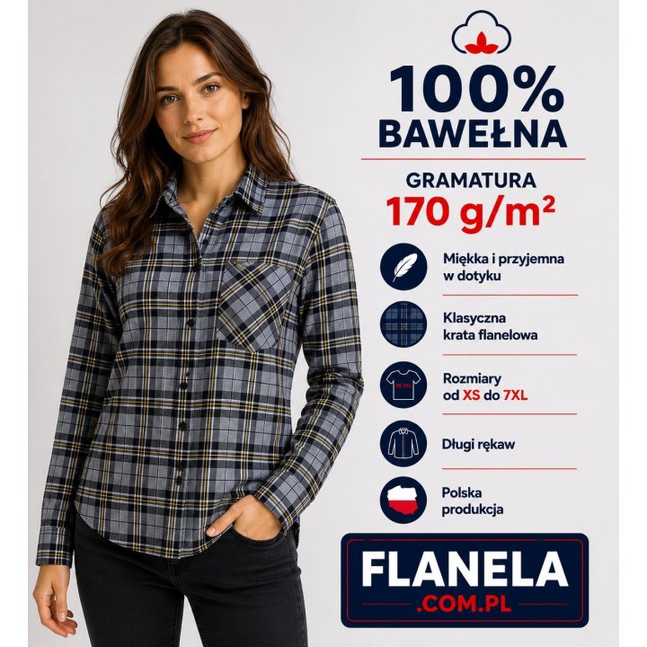 Koszula flanelowa szara Kamel  170 gr/m2  bawełna 100%