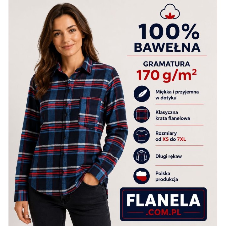Koszula flanelowa niebieska Reko 170 gr/m2  bawełna 100%
