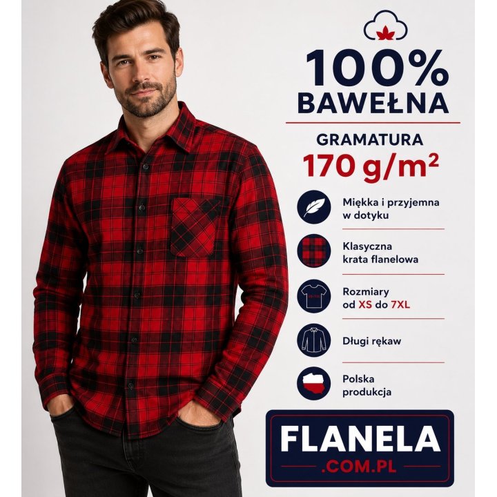 Czerwono czarna koszula flanelowa Bragio