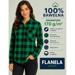 Koszula flanelowa zielono czarna 170 gr/m2  bawełna 100%