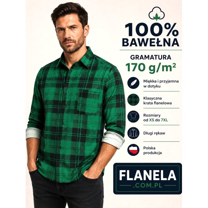Flanelowa koszula zielona Bragio