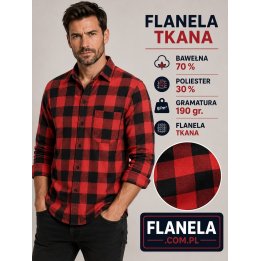 Koszula tkana flanelowa czerwono czarna 190 gr.