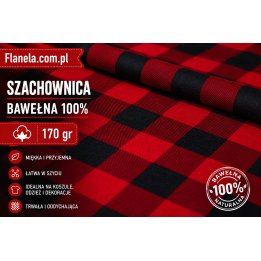 Flanela czerwono-czarna 170 g/m2 krata