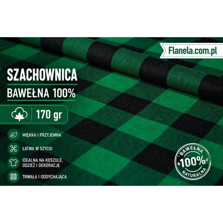 Flanela zielono-czarna 170 g/m2 krata