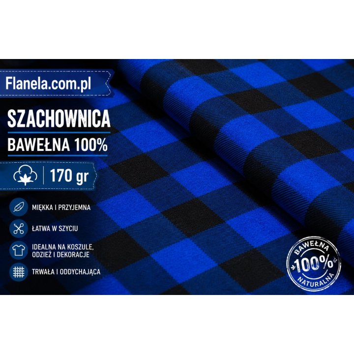 Flanela niebiesko-czarna 170 g/m2 krata