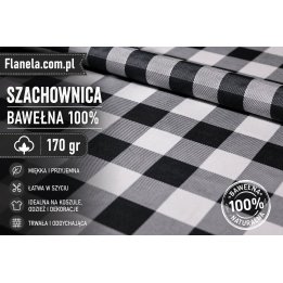 Flanela biało -czarna 170 g/m2 krata
