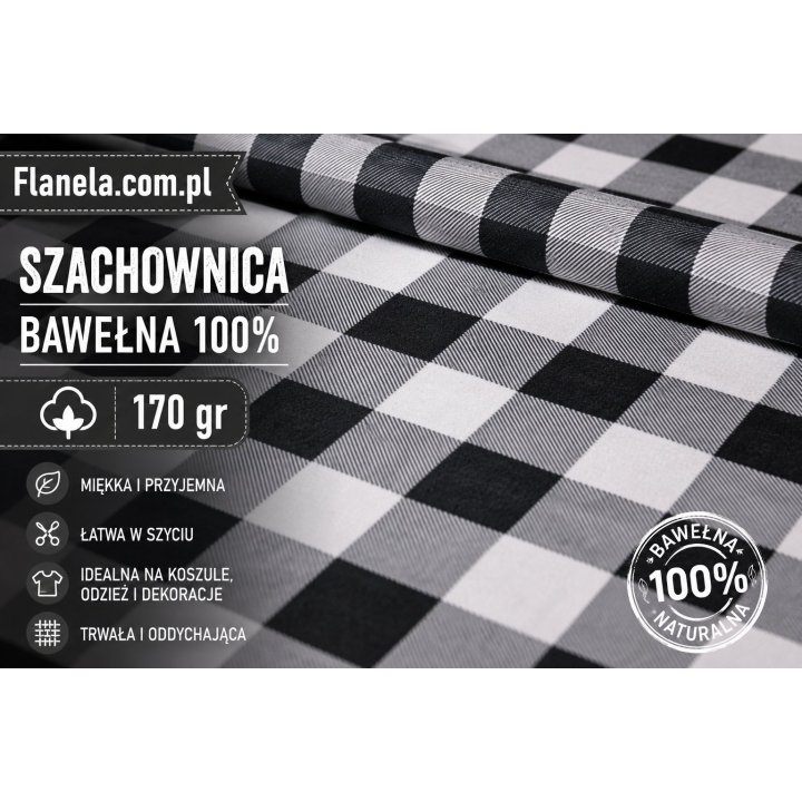 Flanela biało -czarna 170 g/m2 krata