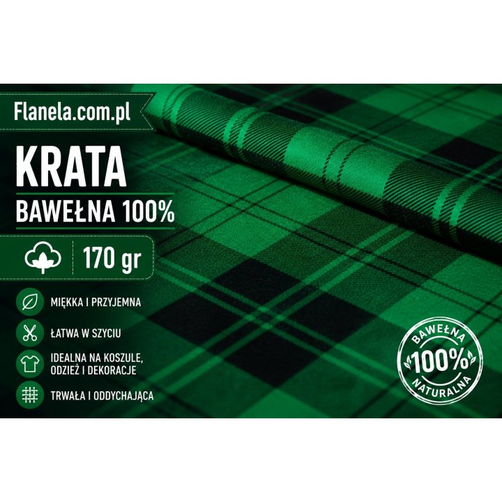 Flanela zielona Bragio  170 g/m2 krata