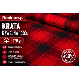 Flanela czerwona Bragio  170 g/m2 krata