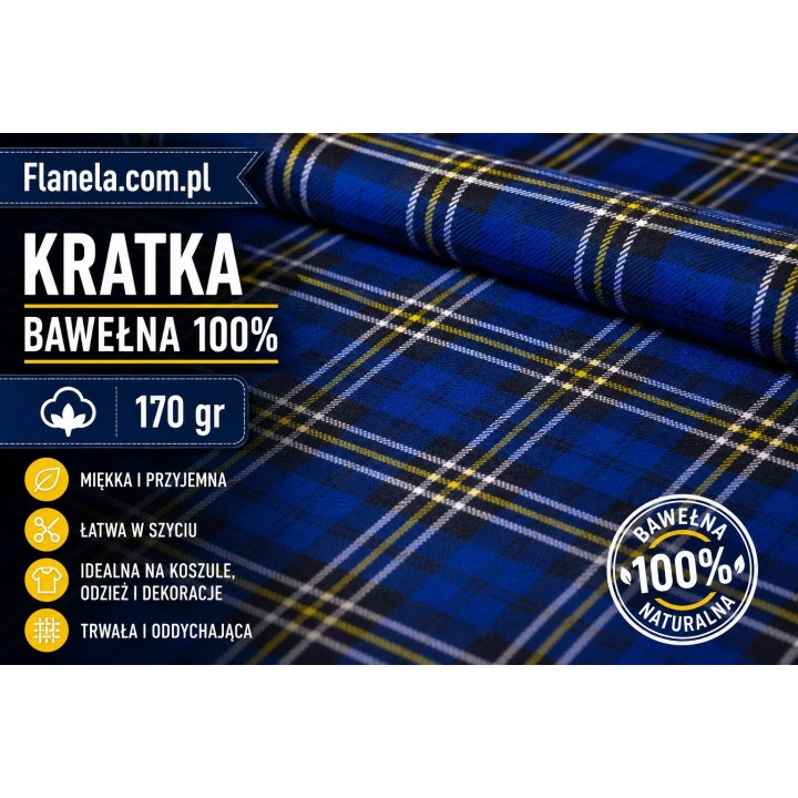 Flanela niebieska Grot  170 g/m2 krata