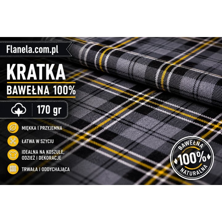 Flanela szara Kamel  170 g/m2 krata