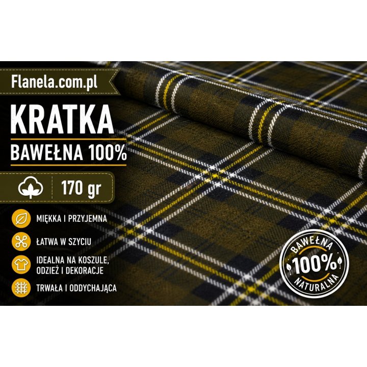 Flanela zielona Oliw  170 g/m2 krata