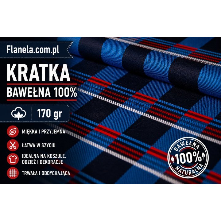Flanela bawełniana Reko 170 g/m2 krata