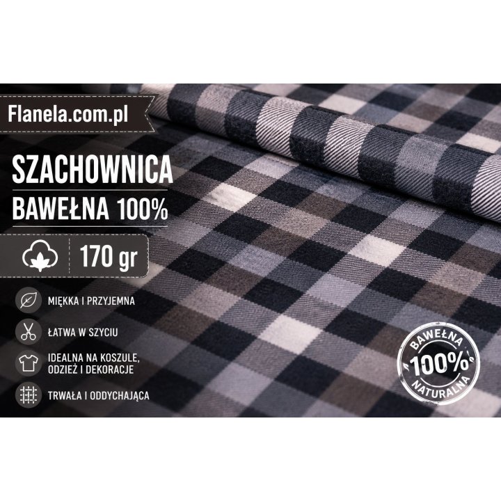 Flanela szara drobna kratka  170 g/m2 Bawełna