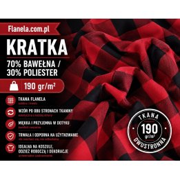 Flanela tkana czerwona 190 g/m2 Krata