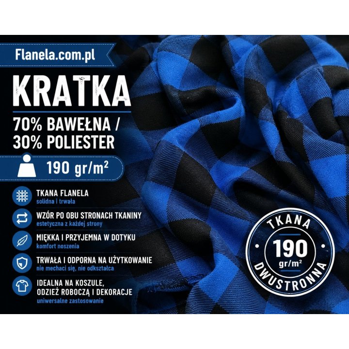Flanela tkana niebieska 190 g/m2 Krata