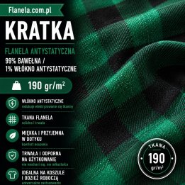 Flanela antystatyczna zielona 190 g/m2 Krata