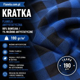 Flanela antystatyczna niebieska 190 g/m2 Krata