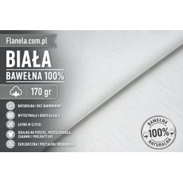 Flanela biała  170 g/m2 Bawełna 100 %
