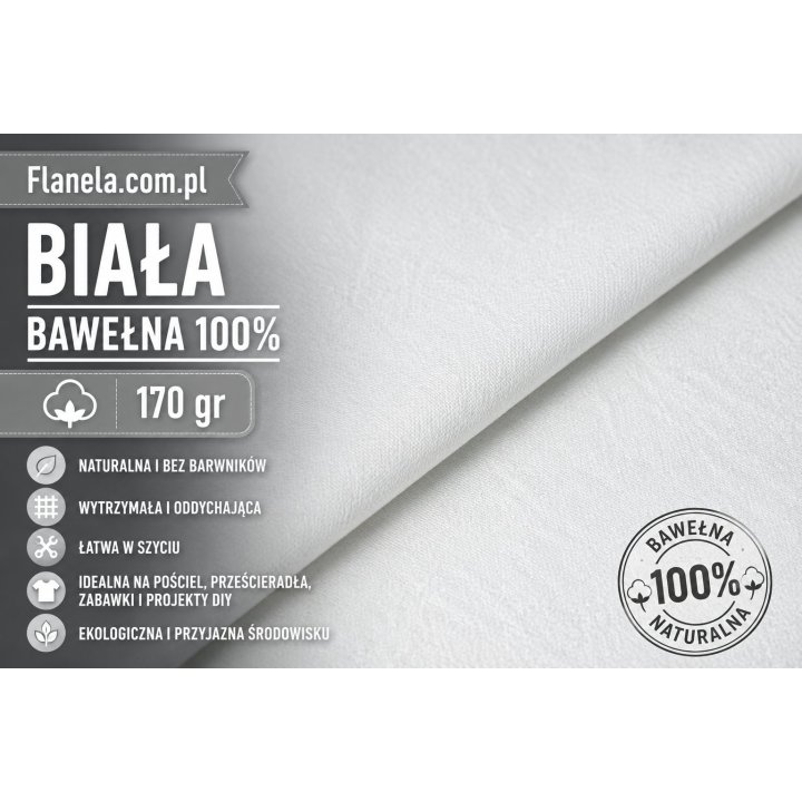 Flanela biała  170 g/m2 Bawełna 100 %