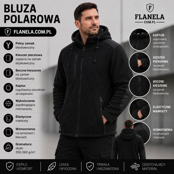 Bluza polarowa z Kapturem  Black/Black