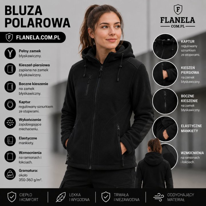 Bluza polarowa z Kapturem  Black/Black