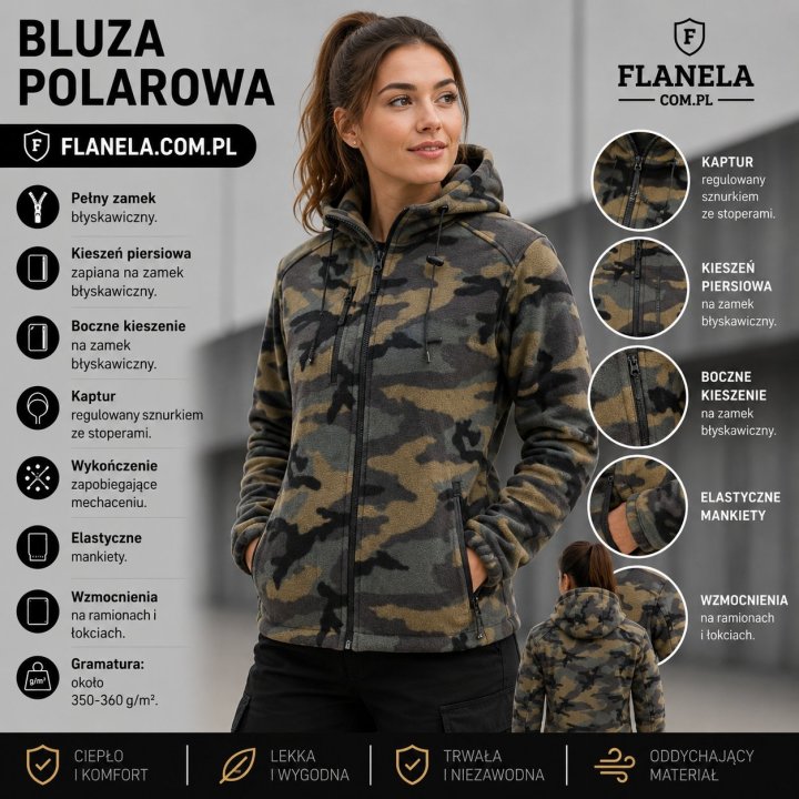 Bluza polarowa z Kapturem  Camouflage