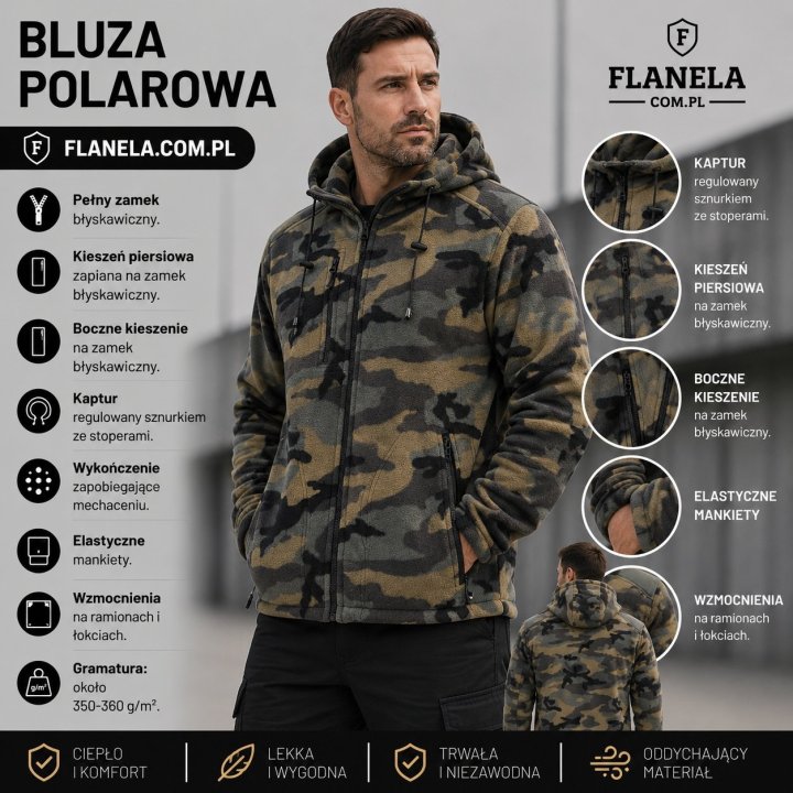 Bluza polarowa z Kapturem  Camouflage