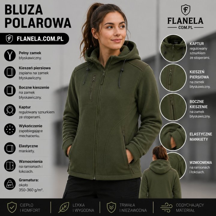 Bluza polarowa z Kapturem Khaki/Khaki