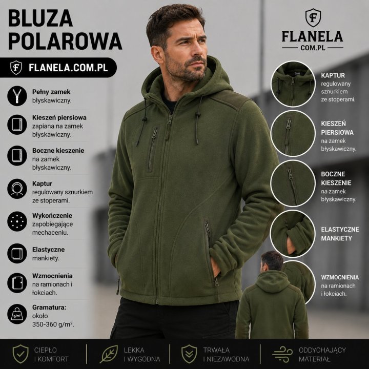 Bluza polarowa z Kapturem Khaki/Khaki