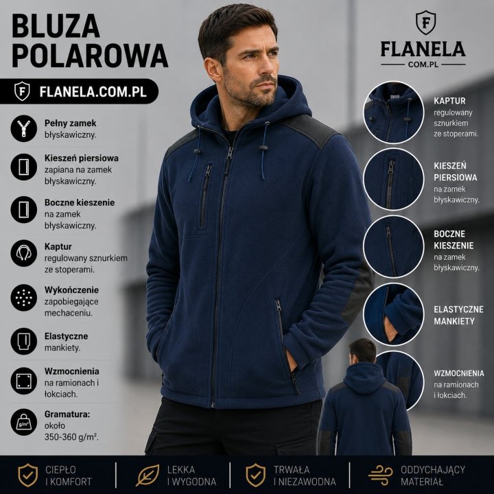 Bluza polarowa z Kapturem Navy/Black