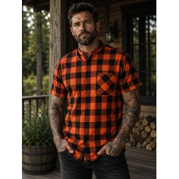 Koszula krótki rękaw pomarańczowo czarna flanelowa  B-27