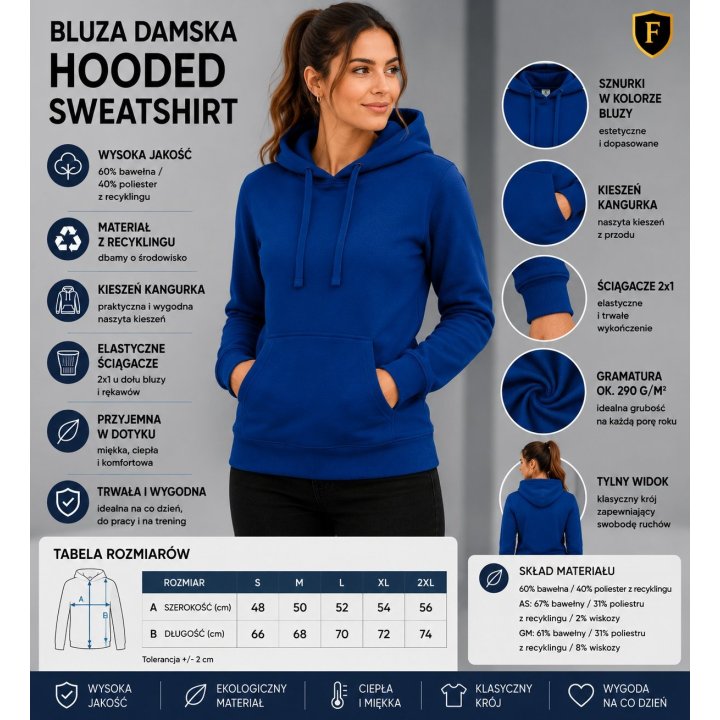 Bluza damska kangur niebieska