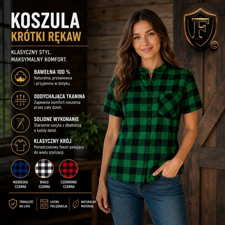 Koszula flanelowa krótki rękaw zielona B-27