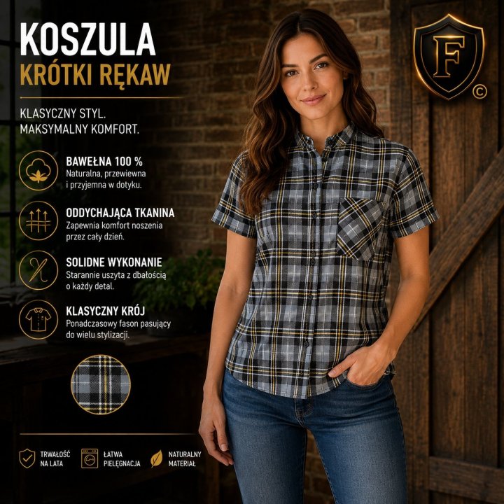 Koszula krótki rękaw flanelowa Kamel B-27
