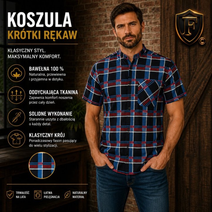 Koszula krótki rękaw flanelowa Reko B-27