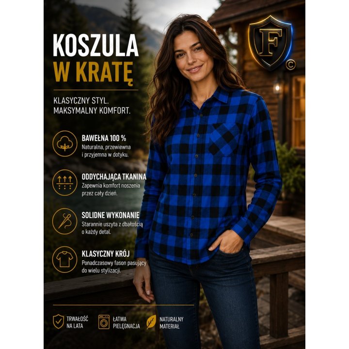 Koszula flanelowa niebiesko czarna 170 gr