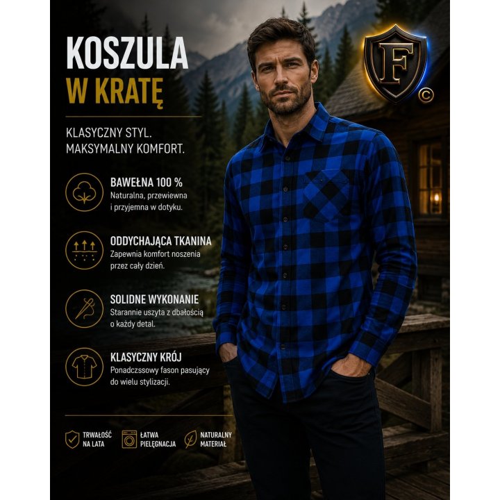 Koszula flanelowa niebiesko czarna 170 gr