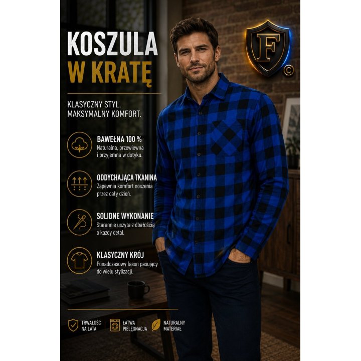 Koszula flanelowa niebiesko czarna 170 gr